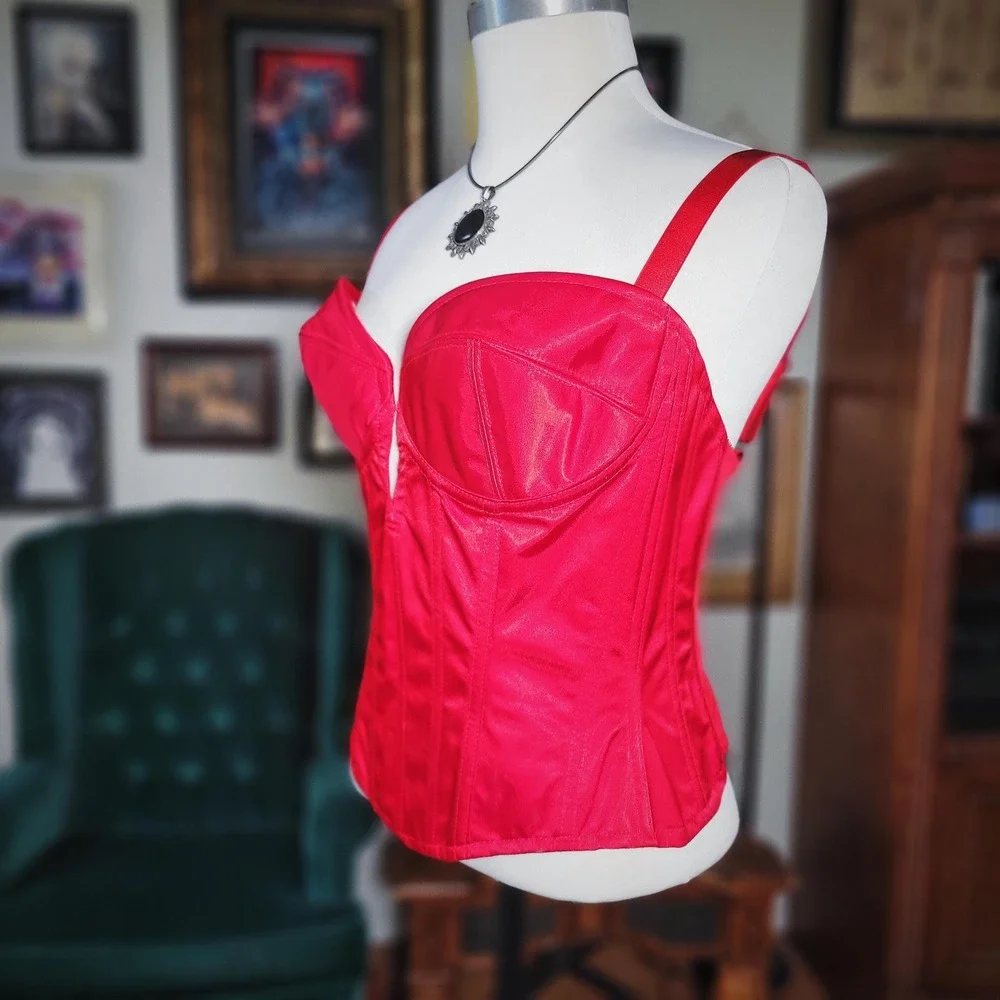 Red Trashy Lingerie Corset Bustier Vintage 70s Womens Boned Sweetheart Strap XS‎